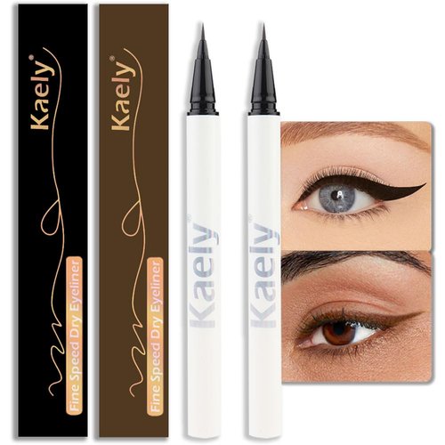evpct 2Pcs Black Brown Waterproof Colored Eyeliner Liquid Eye Liner Set Long Lasiting Ultra-fine Speed Dry Colorful Liquid Eyeliner lapiz delineador de ojos contra el agua blanco para ojos de colores