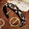 Firuilo Baroque Wide Headbands Black Rhinestones Hairband with Beaded Hair Ties Crystal Pearl Hair Hoop for Women (Type A)