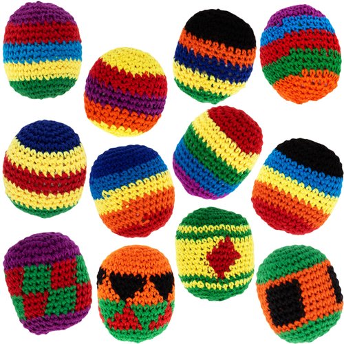 ArtCreativity Knit Kickballs Hacky Sack, Set of 12, Hacky Sacks for Adults in Assorted Colors and Patterns, Indoor and Outdoor Toys for Kids and Adults, Retro Office Toys, Goodie Bag Stuffers