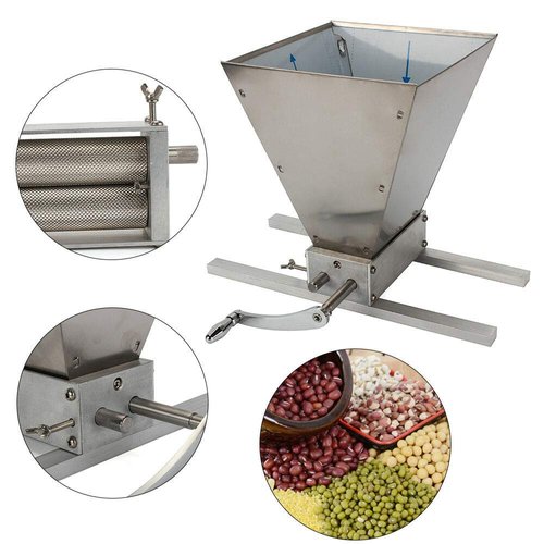 2 Roller Grain Crusher Mill, Stainless Steel Crusher Malt Mill Homebrew Manual Grain Mill Low Speed Drill Available Malt Crusher Gap Adjustable Barley Grinder