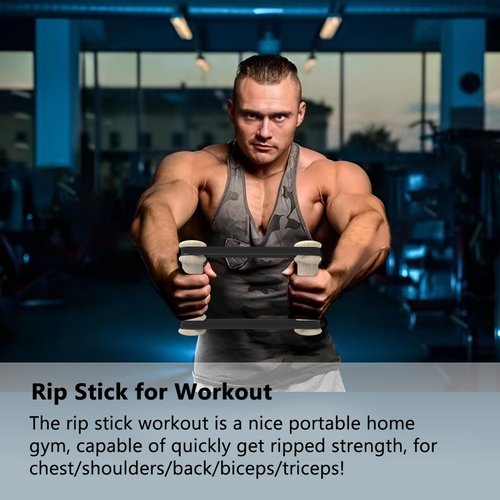 Rip Stick Portable Upper Body & Chest Workout Equipment with Adjustable Resistance Bands, Wooden Handles, Shoulder & Joint Rehab Home Gym – Muscle Strength & Flexibility Training (8 Bands Included)