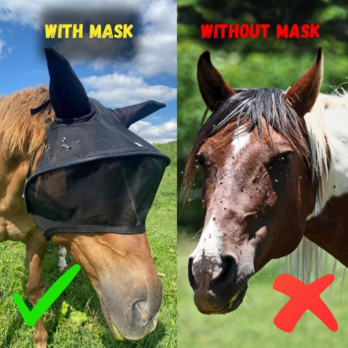 Solar Vizor Horse Fly Mask with Ears (Size Mini),100% UV Eye Protection for Horses with Uveitis, Photosensitivity, Ulcer, Head Shaking, Solid Durable EVA Lining Across The top Half of The Solar Vizor