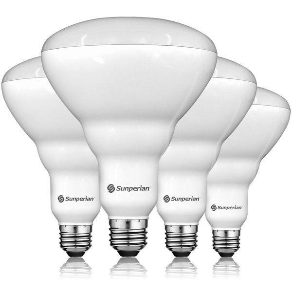 SUNPERIAN BR40 LED Light Bulbs, 13W=85W, 6500K Ultra Daylight, 1400 Lumens, Dimmable Flood Light Bulbs for Recessed Cans, Enclosed Fixture Rated, Damp Rated, UL Listed, E26 Standard Base (4 Pack)
