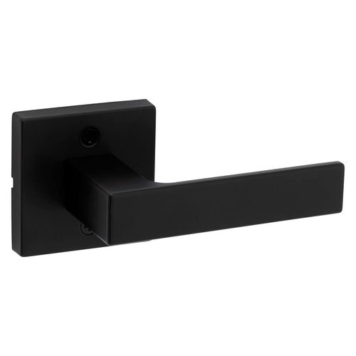 Kwikset Singapore Dummy Door Handle, Single Sided Lever for Closets, French Double Doors, and Pantry, Matte Black Non-Turning Reversible Interior Push/Pull Lever, with Microban Protection