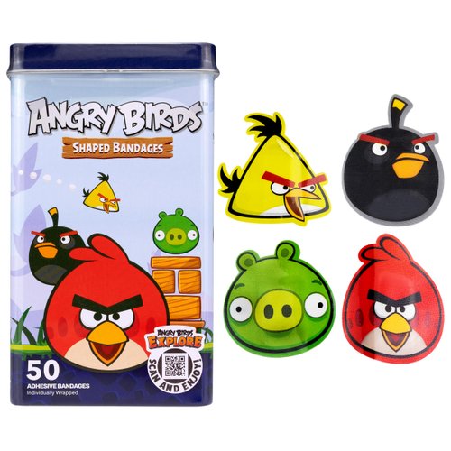 BioSwiss Bandages, Angry Birds Game Shaped Self Adhesive Bandage, Latex Free Sterile Wound Care, Standard Shape for Kids and Adults, 50 Count