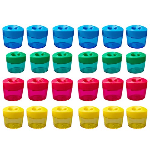 AUSTARK 24Pcs Pencil Sharpener Manual, Assorted Color Small Dual Hole Pencil Sharpeners Bulk with Lid for School Office Home (Oval-24)