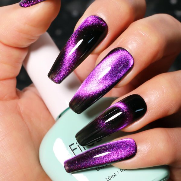 Firedeep 9D Cat Eye Gel Nail Polish 16ml Galaxy Deep Purple Chameleon Gel Polish LED/UV Soak Off Nail Polish Kit with Magnet