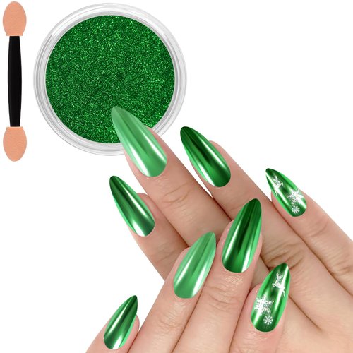 Allstarry Green Chrome Nail Powder Metallic Mirror Effect Dust Glitter Glazed Manicure Decoration...