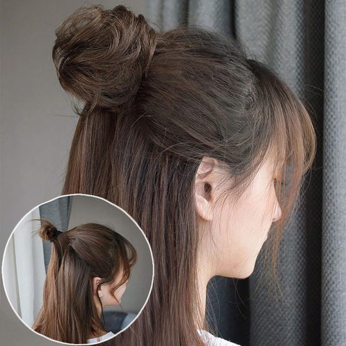 Katartizo Black Mini Hair Bun Extension Curly Chignon Claw Clip Hairpiece Topknot Accessories for Women Girls