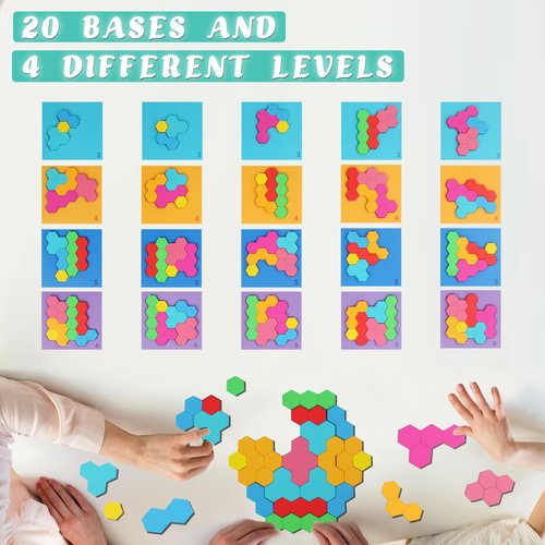 EINZUFUF Wooden Blocks Puzzle, 20 Pack Wooden Tangram Puzzle | Colorful Wood Learning Puzzles & Shape Pattern Block Tangram, Brain Teaser Puzzle, Montessori Educational Gift for Children
