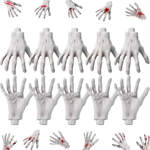 Sratte 5 Pairs Halloween Skeleton Hands Realistic Skeleton Zombie Hands Life Size Zombie Hand Pro...