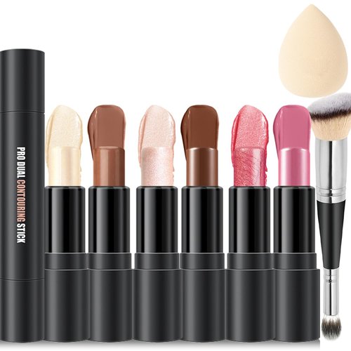 6 Colors Cream Contour Stick Makeup Kit, Shades with Highlighter Stick, Blush Stick and Bronzer Contour Stick for Sculpt the Cheeks, Long Lasting, Waterproof, Matte & Dewy Finish (SET A)