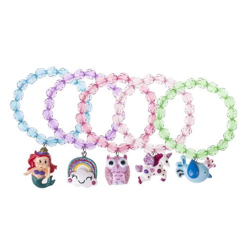 Wingchold 5pc Mermaid Bracelet, Unicorn Bracelet, Little Girl Animal Bracelets, Teens Kids Owl Pendant Beaded Bracelet Girl Party Favor Pretend Play Bracelet (Animal Bracelet)