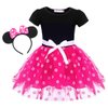 WonderBabe Toddler Girls Polka Dot Party Fancy Costume Birthday Tutu Dress Up Dance Leotard Gymnastic Cosplay Gown with 3D Ear Headband (Pink, 4-5 Years)