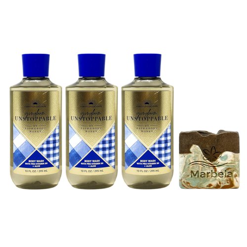 Bath & Body Works Gingham Unstoppable 3 Pack Body Wash Bundle with a Cabin Spice Bar Soap - Full Size