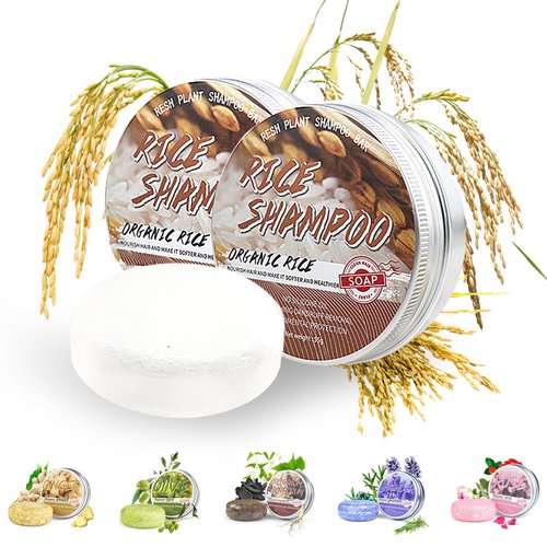 Liayozl Rosemary Shampoo Bar for Hair Growth and Deep Cleansing, Organic Solid Soap for Fine & Oily Hair (2 Pack Rice Water)