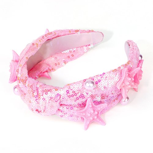 Jaciya Mermaid Birthday Party Decorations Sequin Pearl Headband for Women Cute Knotted Starfish Head Band Fashion Hairband