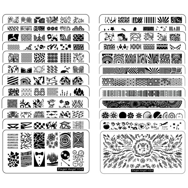 FingerAngel 24 Pcs Stamping Plates Mix Designs Retangle Stamp Stamping Image Fashion Design Plate Print Leaves Flowers Animal Nail Art Template