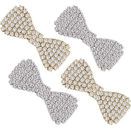 ANCIRS 4 Pack Rhinestone Crystal Hair Clips, Fashion Clear Hair Bow Barrettes Pins Accessories for Women & Girls (2 Gold+2 Silver)