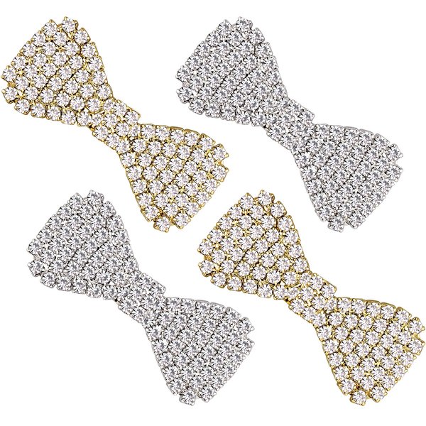 ANCIRS 4 Pack Rhinestone Crystal Hair Clips, Fashion Clear Hair Bow Barrettes Pins Accessories for Women & Girls (2 Gold+2 Silver)