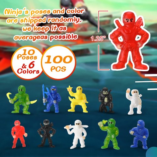 Chivao Mini Ninja Figurines (100 Pack) - Assorted Warriors, Party Favors, Cake Toppers & Playset for Ninja Birthdays