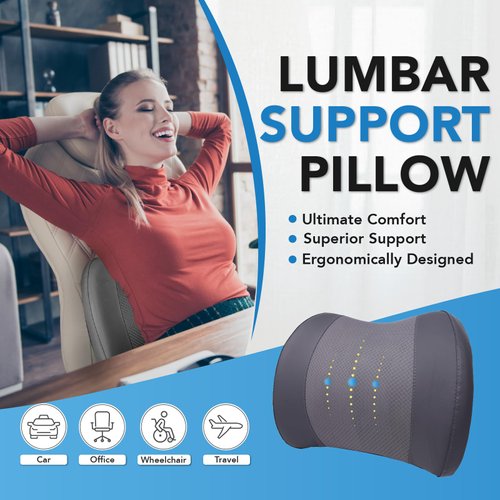 Lumbar Support Pillow: Memory Foam Lumbar Pillow for Lower Back Pain Relief - Car Back Cushion for Driving - Lumbar Support for Car-Office Chair, Wheelchair - Dark Grey