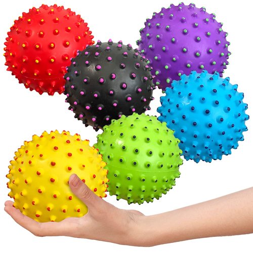ArtCreativity Two-Tone Knobby Balls, Set of 6, Fidget Sensory Toys for Kids, 4 Inch Spiky Sensory Balls in Assorted Colors, Birthday Party Favors, Treasure Box Prizes – Sold Deflated