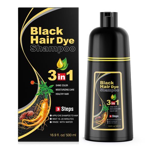 cosmpro Black Hair Dye Shampoo 3 in 1 for Gray Coverage for Women/Men Instant Hair Color Shampoo Natural Herbal Semi Permanent Champu Para Canas
