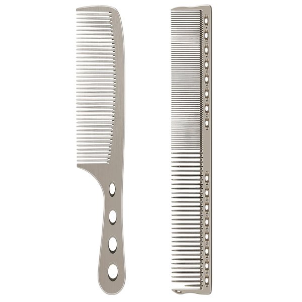 Hair Styling Comb,2PCS Metal Combs For Hair Women,Space Aluminum Stainless Steel Anti-static Sparse Haircut Comb Beauty Tool (Silvery)
