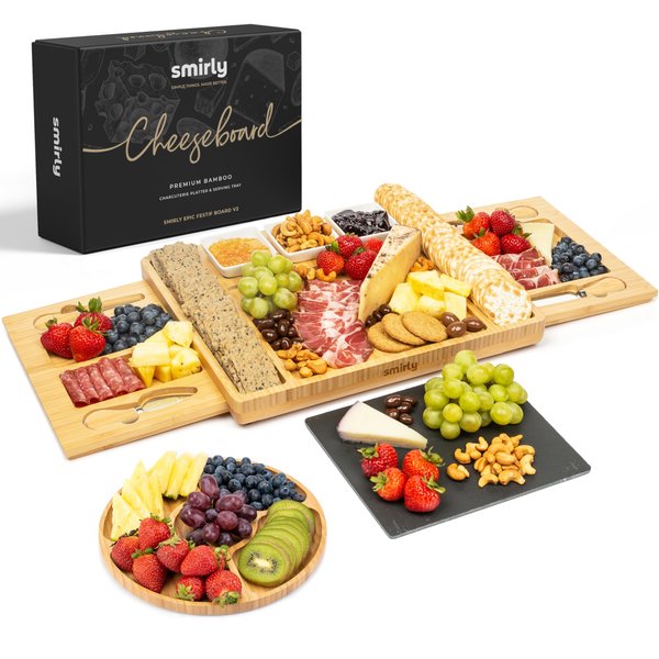 SMIRLY Charcuterie Boards Gift Set: Charcuterie Board Set, Bamboo Cheese Board Set - House Warming Gifts New Home, Wedding Gifts for Couple, Bridal Shower Gift