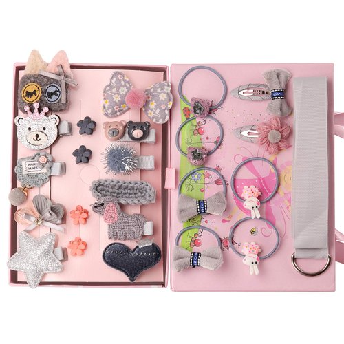 Starneey 24Pcs Baby Elastic Hair Ties and Girls Hair Clips Hair Accessories Set Gift Set Hair Bow Cute Party Bowknot Hairpin for Little Girls Baby Toddler Kids-Gray