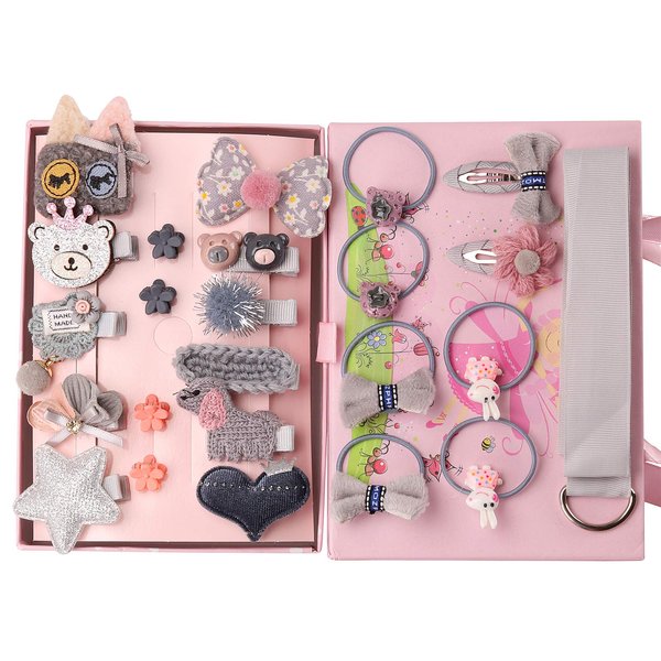 Starneey 24Pcs Baby Elastic Hair Ties and Girls Hair Clips Hair Accessories Set Gift Set Hair Bow Cute Party Bowknot Hairpin for Little Girls Baby Toddler Kids-Gray