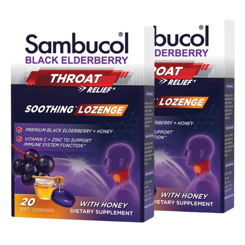 Sambucol Black Elderberry Throat Lozenge - with Honey, Vitamin C &amp; Zinc, Elderberry Lozenges Sore...