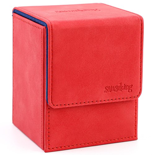Sanseking Card Deck Box for MTG Commander Deck Box fits 100+ Single Sleeved Cards Lamb Leather Card Box Magic Card Boxes for MTG TCG CCG (Vertical,Red)