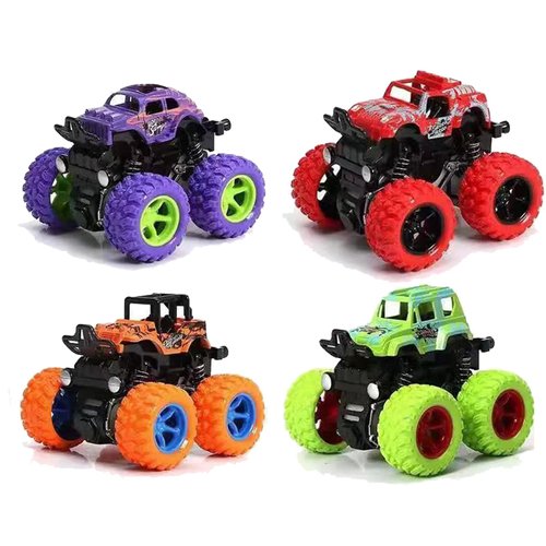 AHYCS Monster Truck Toys, Friction Powered Monster Trucks for Boys, Push and Go Vehicles Toy for Kids, Inertia Vehicle, Stunt On-Road Vehicle, Great for Birthday Party Gift for Boys Girls (4 PCS)