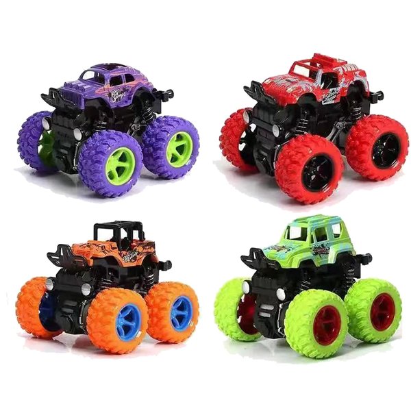 AHYCS Monster Truck Toys, Friction Powered Monster Trucks for Boys, Push and Go Vehicles Toy for Kids, Inertia Vehicle, Stunt On-Road Vehicle, Great for Birthday Party Gift for Boys Girls (4 PCS)