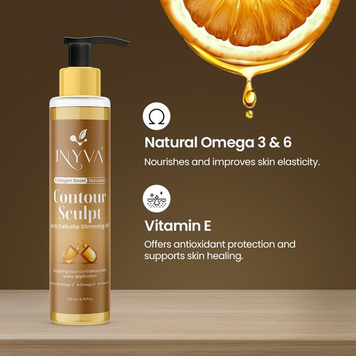 INYVA ContourSculpt Anti-Cellulite Slimming Massage Oil | with Natural Omega 3, 6 & Vitamin E | Firms & Tones | Reduces Appearance of Cellulite | Hydrating & Nourishing | for All Skin Types - 200ml