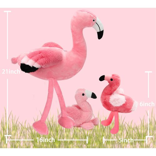 Qpewep 21Inch Flamingo Stuffed Animal Toys with 4 Babies Soft Plush Flamingo Inside Pink Plushie Machine Washable for Kids Birthday Toddlers Kids Zoo Flamingo Party Decor Xmas Gift