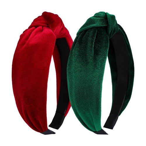 YanJie Christmas Headbands for Women Velvet Red Knotted Headband Green Christmas Velvet Wide Hair Band for Women Girls Fashion Headbands Holiday Gift