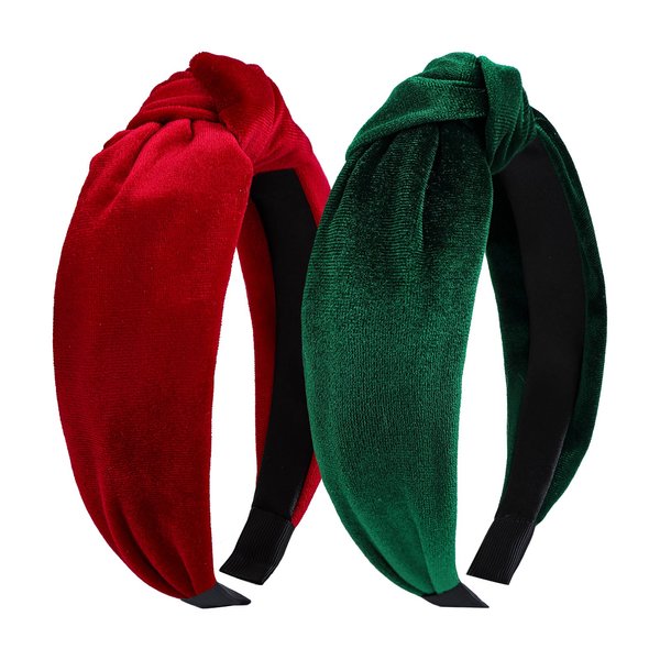 YanJie Christmas Headbands for Women Velvet Red Knotted Headband Green Christmas Velvet Wide Hair Band for Women Girls Fashion Headbands Holiday Gift