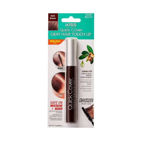RED by Kiss Quick Cover Root Touch Up Rescue, Mascara Natural Water-Resistant Temporary Gray Concealer Cover Up Brush for Hair Mustache & Beard (Dark Brown)