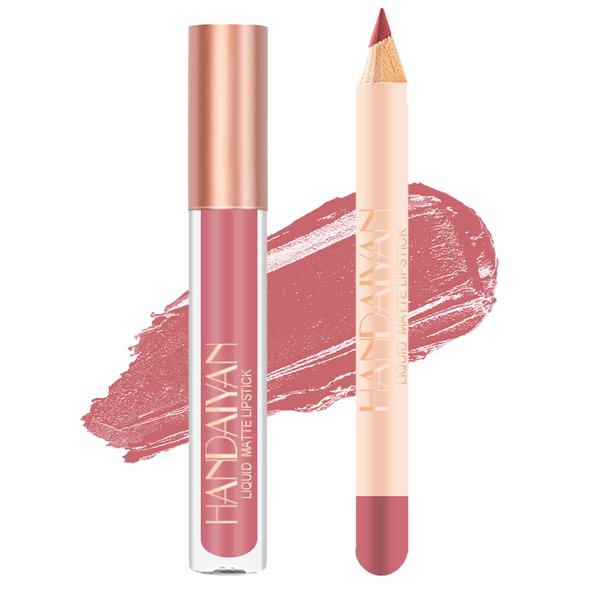 Easilydays 2Pcs Matte Nude Lip Liner Pencil and Lip Stick Set,12 Colors Crayon Matte Longwear Lip Pencil, 24h Velvety Red Lips and Lip Liners Make Up, Lip Contouring Pencil, Waterproof Long Lasting Nude Lipgloss Lip Stain Kit with Lip Liner for Women (#05