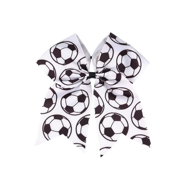 Soccer Jumbo Cheer Bow Soccer Ponytail Holder Sport Bows Soccer Ball Cheerleading Bow BBG66 (White)