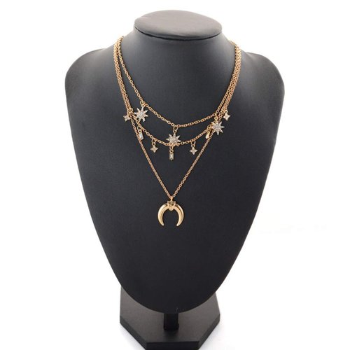 LittleB Layered Necklaces Star Chain Moon Pendant Necklace For Women