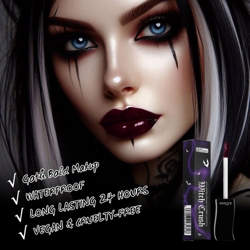 oygcee Gothic Lip Gloss - Non-Sticky, Long-Lasting, High Pigmented Gloss with Glossy Finish | Moisturizing, Smudge-Proof Lip Gloss for Halloween, Cosplay & Gothic Makeup