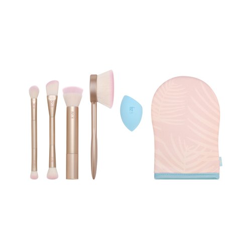 Real Techniques Endless Summer Makeup Brush Kit, Face Brushes, For Foundation, Powder, Highlight, Contour, & Bronzer, Inlcudes Tanning Mitt, Premium Quality, 6 Piece Set