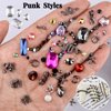Kikonoke 300 Pcs Cone Rivet with 3D Metal Skull Cross Chains Snakes Vintage Alloy Nail Charms Glass Pointed Bottom Gems and Resin Rhinestones for Women Girls Metal Nail DIY (Black)
