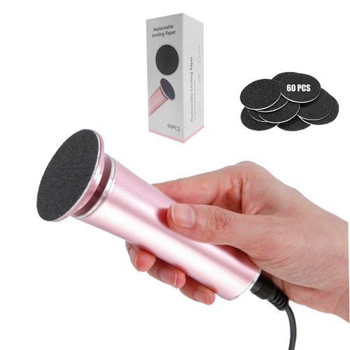 Electric Foot File Callus Remover Professional Foot File Pedicure Tools Adjustable Speed 60pcs Replacement Sandpaper disc Easy to Remove Cutin Dead Skin calluses(Rose Gold 60pcs)