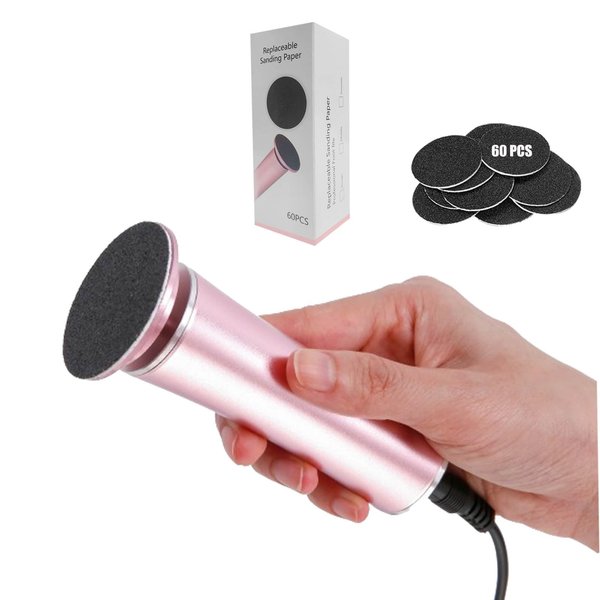 Electric Foot File Callus Remover Professional Foot File Pedicure Tools Adjustable Speed 60pcs Replacement Sandpaper disc Easy to Remove Cutin Dead Skin calluses(Rose Gold 60pcs)