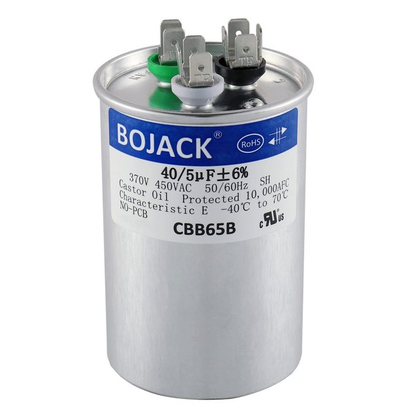 BOJACK 40+5 uF 40/5 MFD ±6% 370V/440 VAC CBB65 Dual Run Circular Start Capacitor for AC Motor Run or Fan Start or Condenser Straight